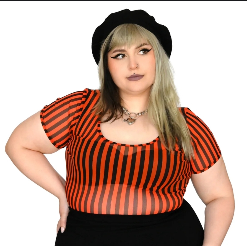 Foxblood Zeebo Striped Mesh Top